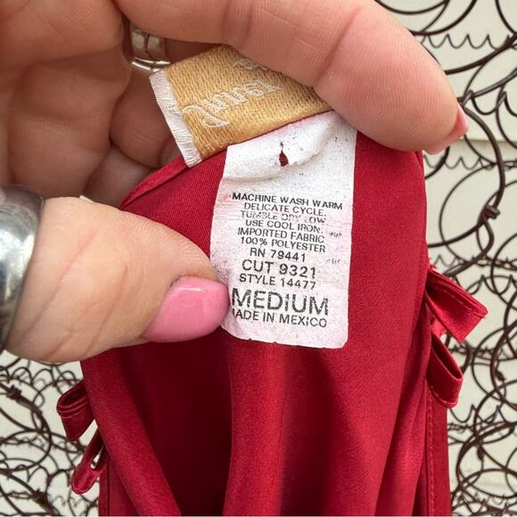 Vintage 90s Inner Most Red Satin Floral Double Layer Slinky Slip Dress MEDIUM - Picture 5 of 7